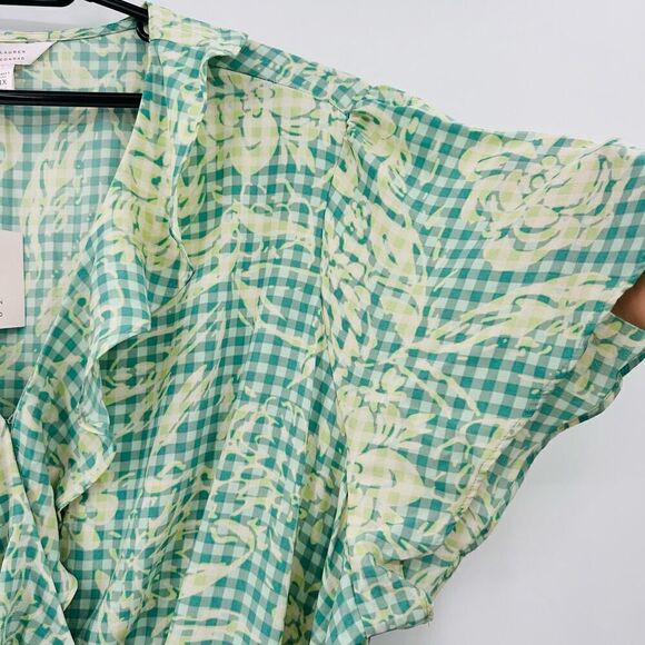 LC Lauren Conrad Ruffle-Neck Flutter-Sleeve Wrap Dress Plus Size 4XL Green NWT - Picture 10 of 16